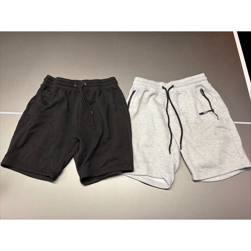 Athletex Men's Fleece Sweat Shorts Bundle Black & Grey Size Small